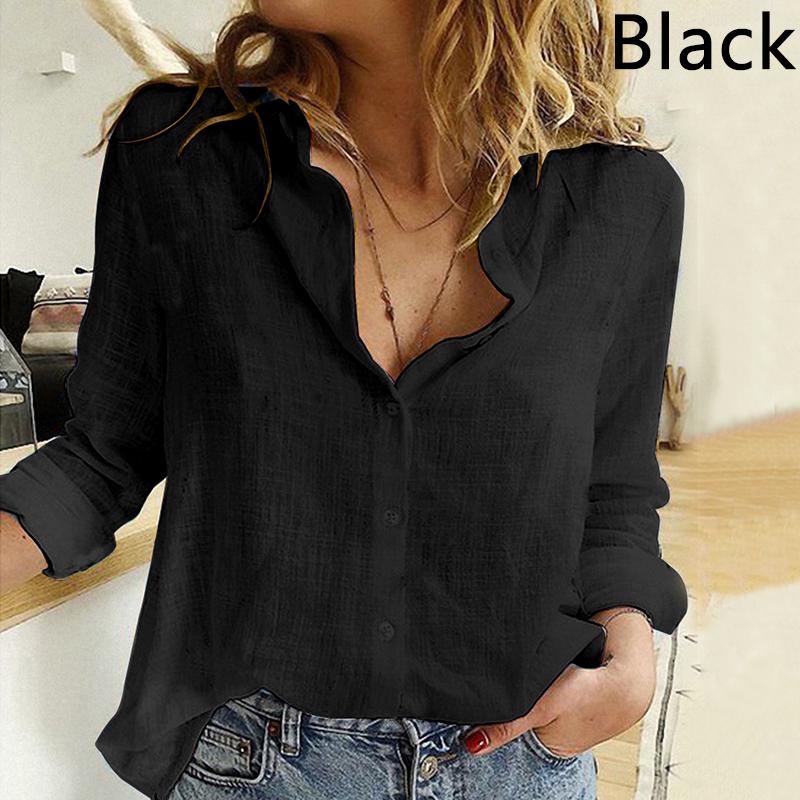 Модные рубашки с длинным рукавом, льняная женская одежда, блузки, однотонные свободные топы