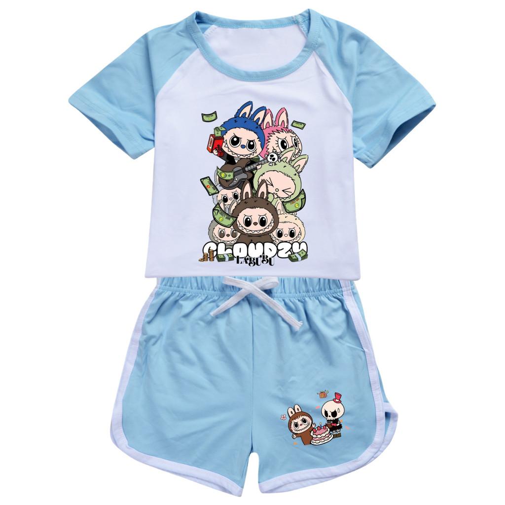 Labubu Pattern Childrens Summer Shorts And Tshirt Set With Cotton Fabric For Active Play