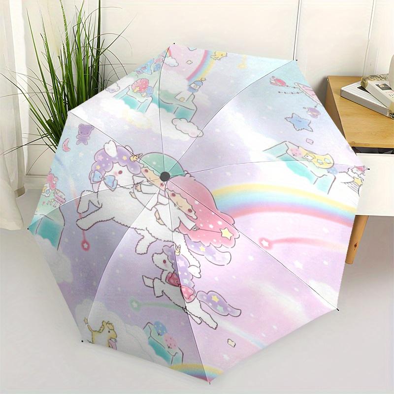 1pc Sanrio Colorful Little Twin Stars Pattern Beautiful Looking Automatic Folding Umbrella, 3 Folding, 8 Iron Frame Design, Durable and Suitable for T