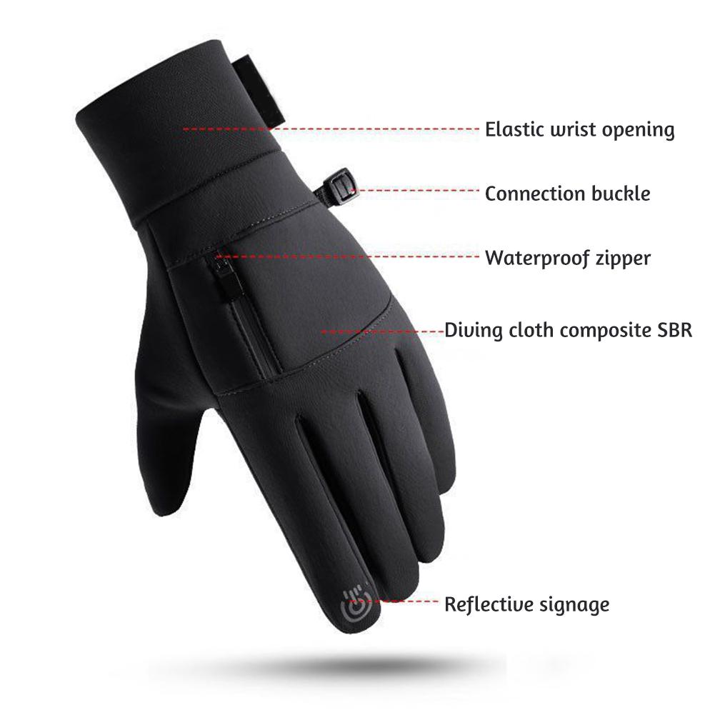 Men's Touch Screen Ski Gloves With Pocket Comfortable Soft Anti-Slip Windproof Thermal Gloves For Outdoor Hiking