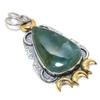 Natural Indian Moss Agate Stone 925 Sterling Silver Two Tone Pendant 2.52" p2E63
