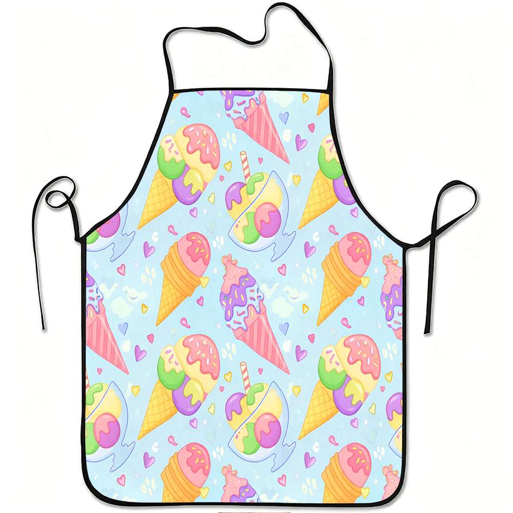 1pc Ice Cream Cone Bib Apron With Adjustable Waist Strap & Ice Cream Cone Print - Durable Easy-Clean Polyester Suitable For Kitc