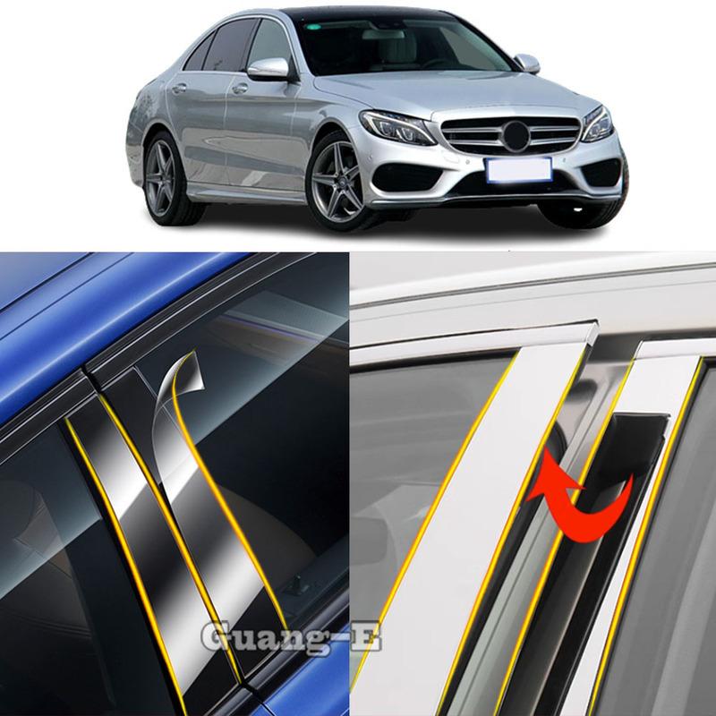 Car TPU/Glossy Mirror Pillar Post Cover Stickers 6PCS For Mercedes Benz C-Class Sedan W205 2014 2015 2016 2017 2018