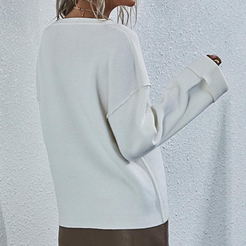 IHUASU Женский осенне-зимний однотонный свитер большого размера с V-образным вырезом