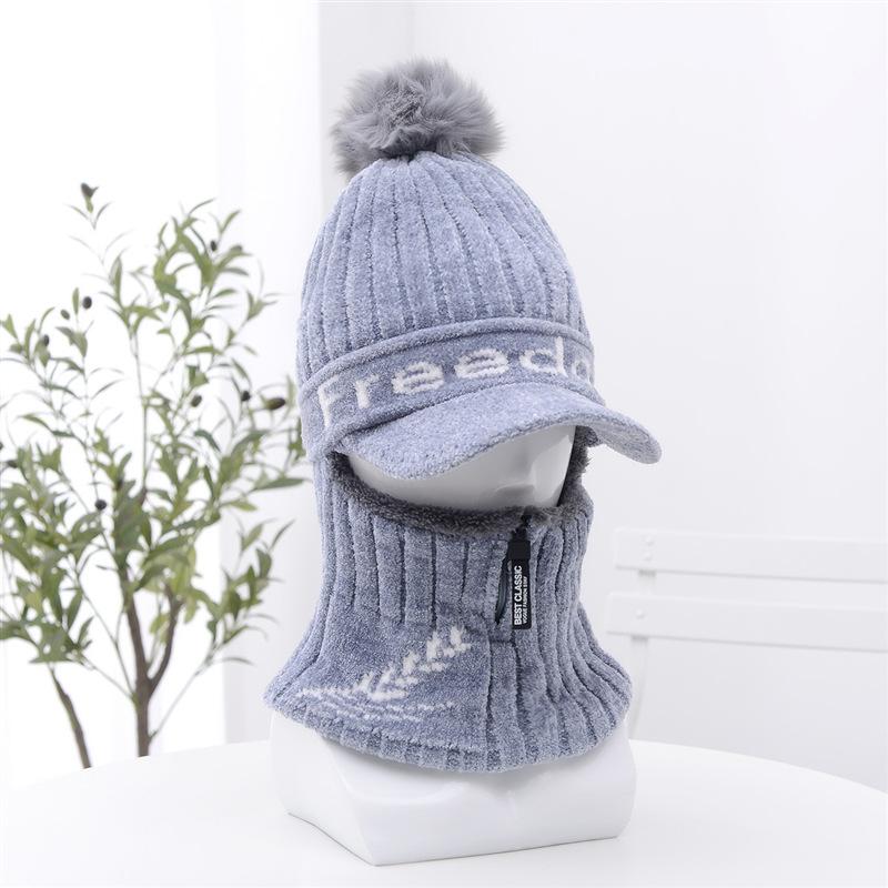 Новый зимний женский вязаный пуловер из бархатной шенили в корейском стиле на молнии с язычком-уткой из шерсти, шарф для велоспорта, интегрированная шапка