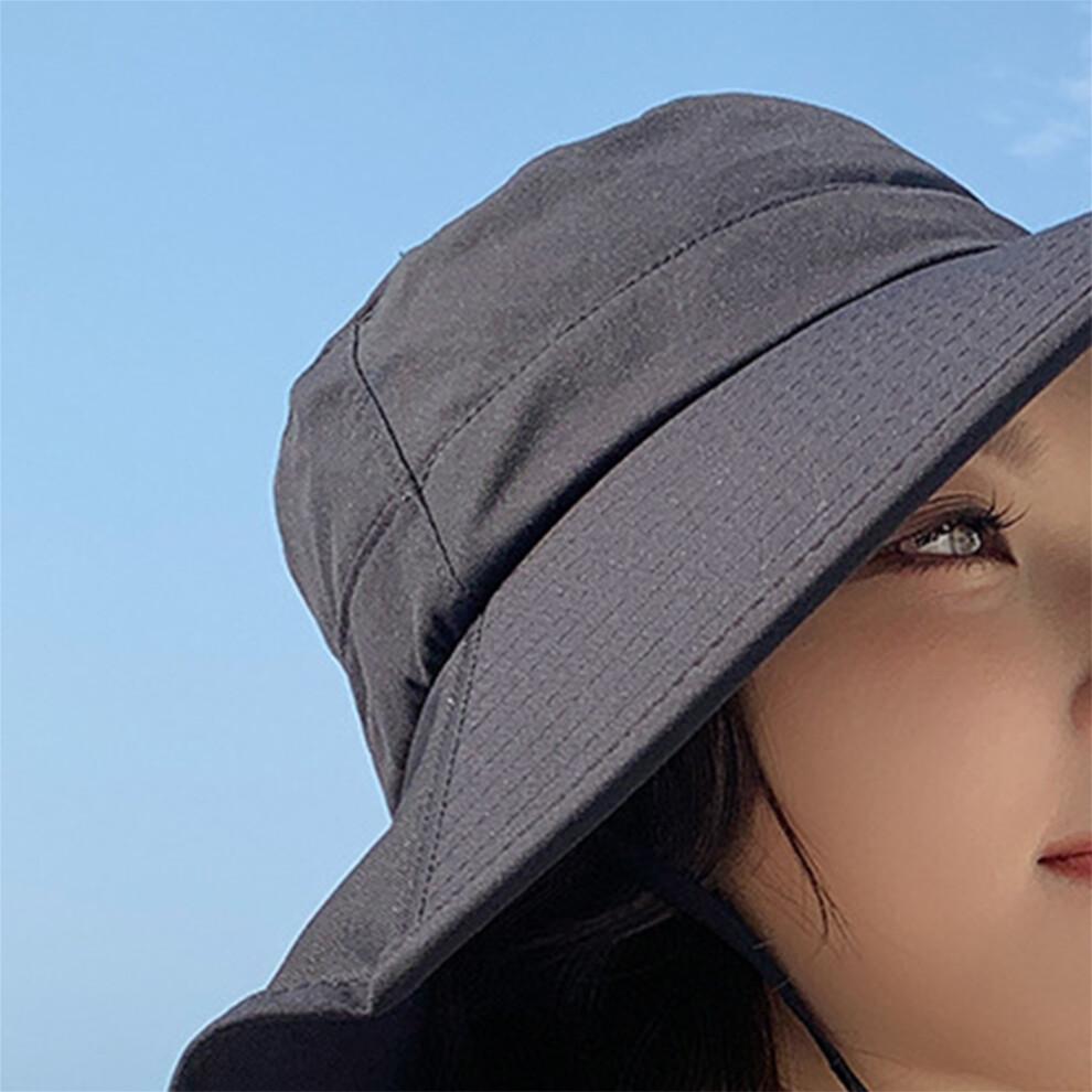 (One Size, Black) Women Sun Hat with Neck Flap Solid Breathable Wide Brim Beach Hat for Outdoor Hiking