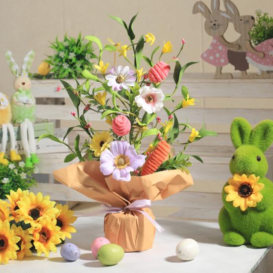 Искусственные пасхальные горшечные растения 16,5" Дерево с пасхальными яйцами Настольные украшения с морковками из синельной проволоки Искусственные цветы для каминной полки Дома Весенний декор