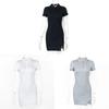 Summer Sexy Bodycon Dress With Polo Neck Short Sleeve Knitted Fabric For Club Wear