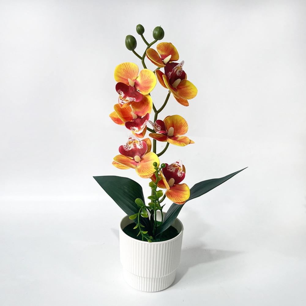 7 Heads Simulated Flower Butterfly Orchid Potted Pink Artificial Faux Plants Living Room Ornaments