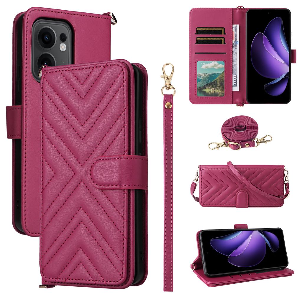 For Oppo Reno13 F 5G/4G Wallet Case with Shoulder/Wrist Strap Leather Phone Cover Stand