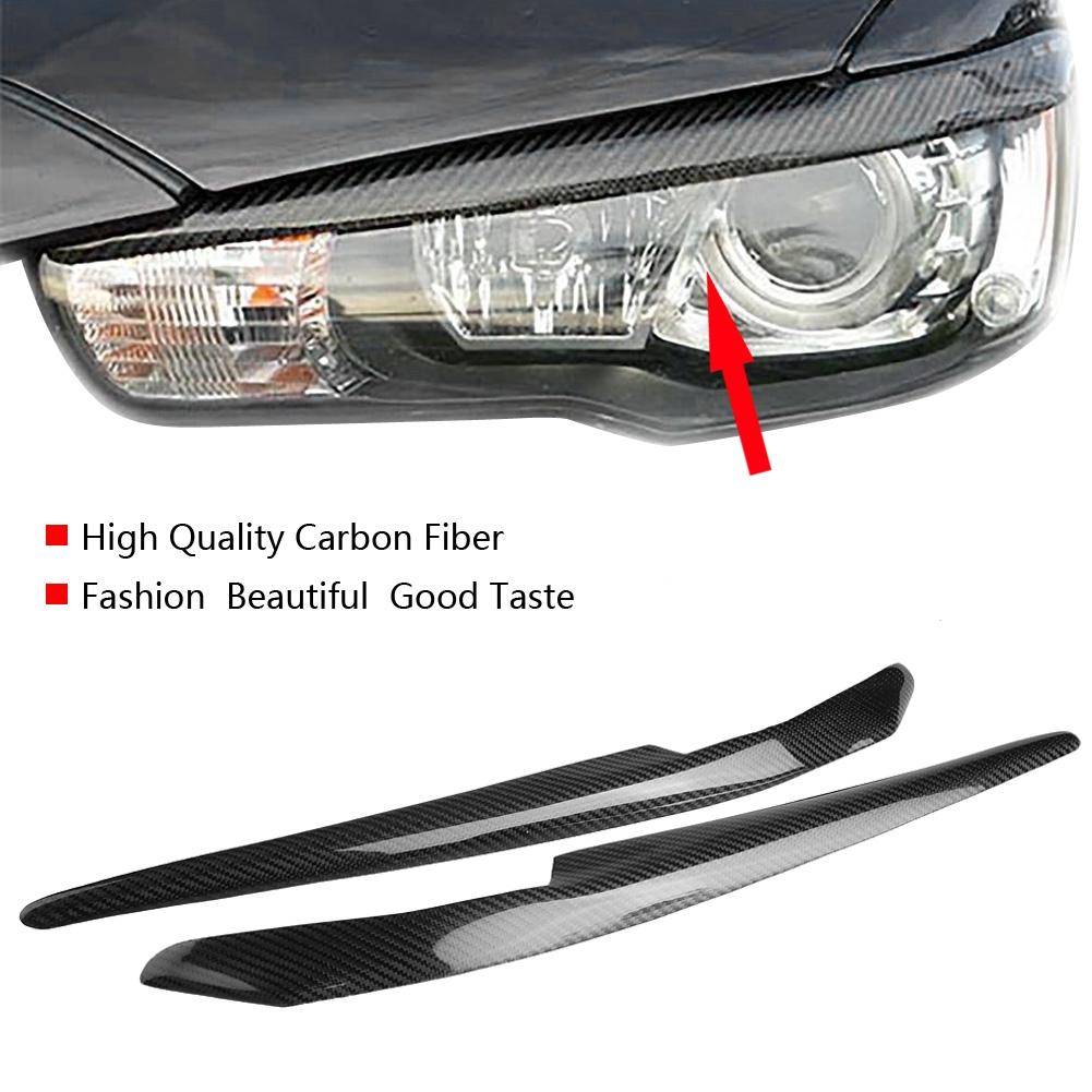 2Pcs Car Headlight Carbon Fiber Eyelids Eyebrows for Mitsubishi Lancer EVO X 10 2008 2014