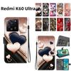 Handmade PU Leather Flip Case for Xiaomi Redmi K60 Ultra Anti-Slip Shockproof Cover with Wrist Strap & Heart/Rose Cat Designs