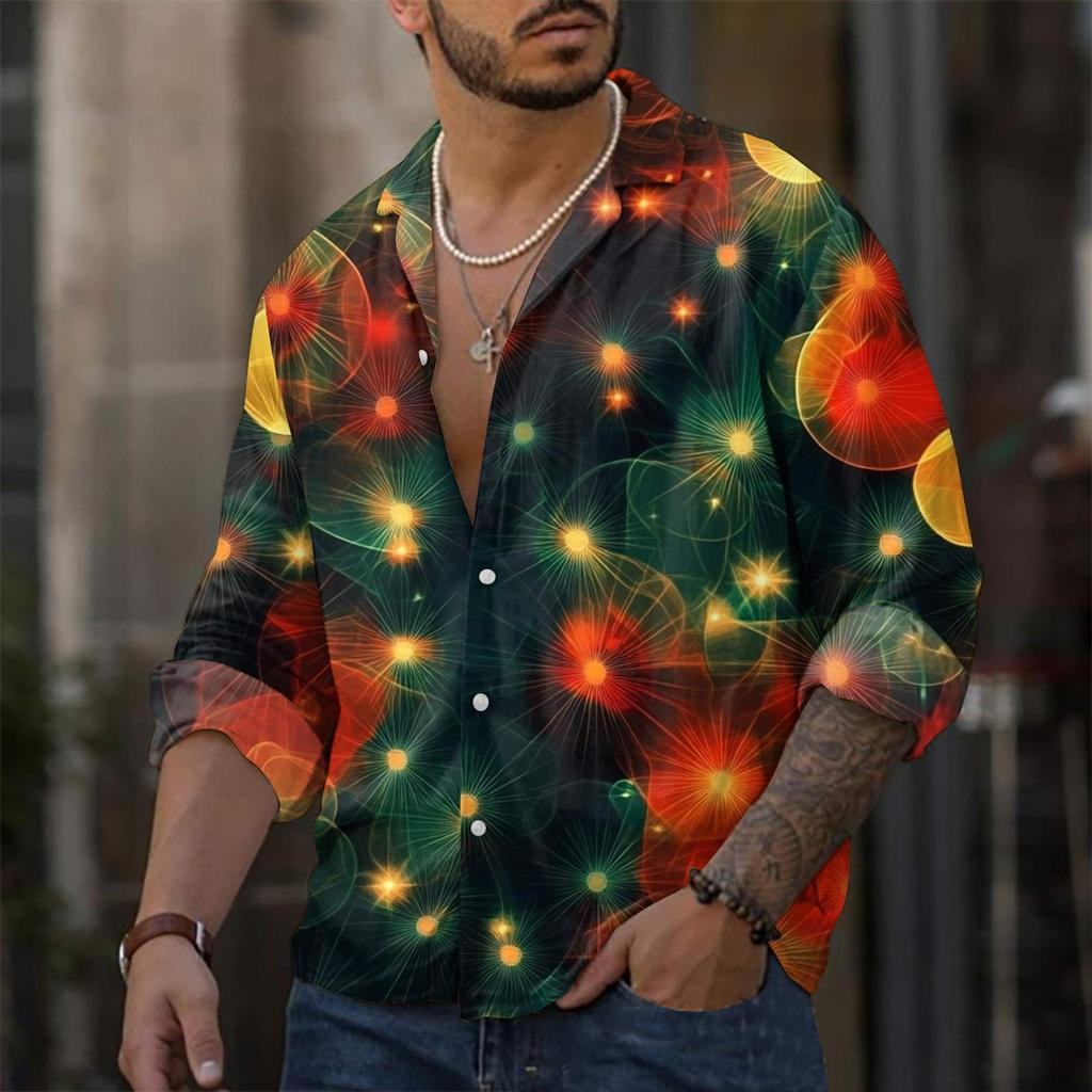 Men'S Casual Loose Fitting Long Sleeved Shirt Fashionable Lapel Shirt Top