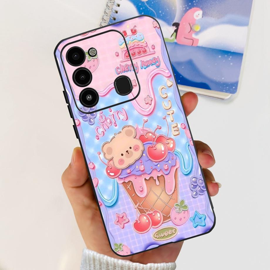For Tecno Spark 8c spark8 Phone Case Spark GO 2022 Back Cover Matte Soft TPU Silicone Bumper Child Fashion Cartoon Pattern Funda
