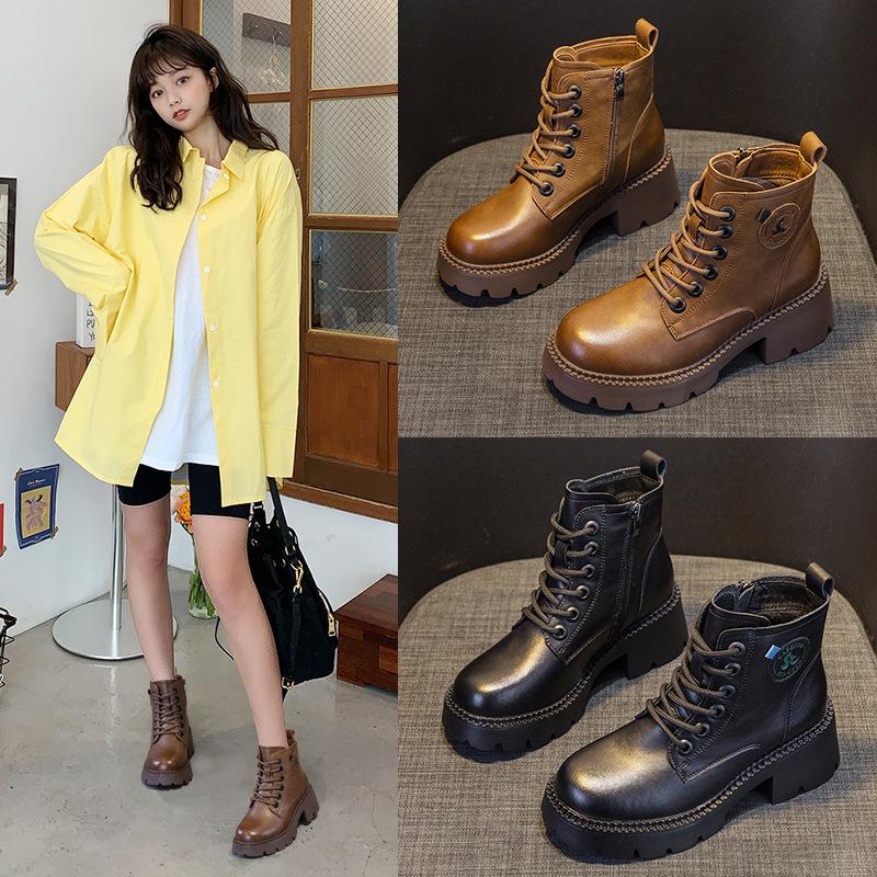 Martin Boots Women's Fashion British Style Boots 2025 Autumn and Winter New Fashion Leather Thick Soles To Increase the Height of Retro Boots for Wo
