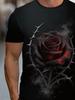 [Printed Design – Not Textured]Dark Black Red Rose Thorns Plus Size Men'S Short Sleeve T-Shirt, Plus Size Loose Fit Round Neck Casual Summer Men'S Top