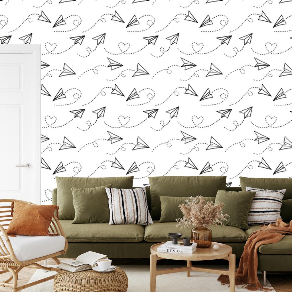 Paper airplanes with hearts wallpaper for living room and bedroom 50x1000