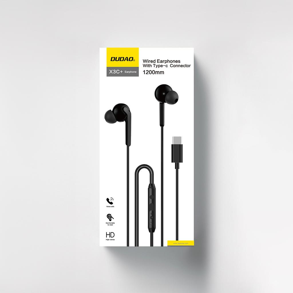 X3C in-ear wired headphones with microphone and remote control USBC 12m black