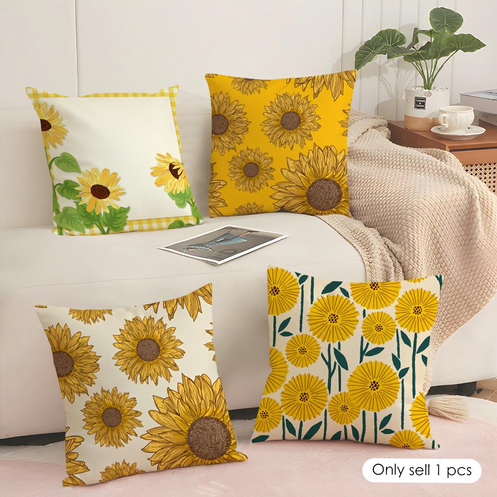 Sunflower Pattern Cushion Cover Soft Short Plush Pillow Cover Smooth Cozy Texture Aesthetic Cushion Case Home Decor