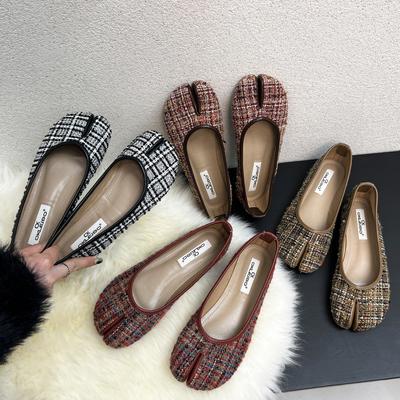 Модные 4 цвета женские туфли из клетчатой ткани в полоску Tabi Ninja Flats женские мокасины с разрезным носком ботфорты мокасины женские Лолита Мэри Джейн