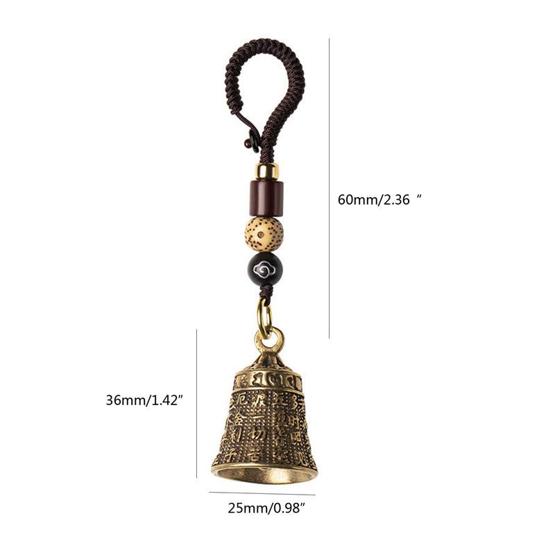 Vintage Brass Tibetan Buddhism Mantra- Bell Keycha Lanyard Pendants Handmade Rope Car Key Chain Rings Hanging Jewelry