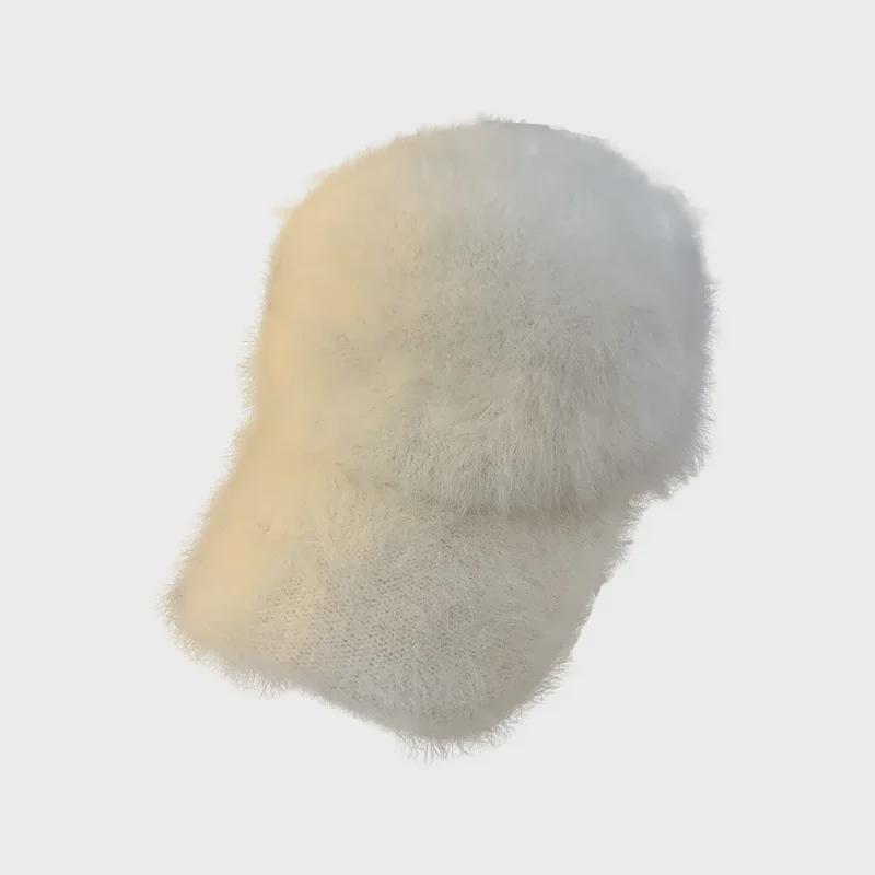 Женская бейсболка из меха кролика в корейском стиле - теплая, мягкая зимняя шапка для большой окружности головы, стройнящий белый дизайн