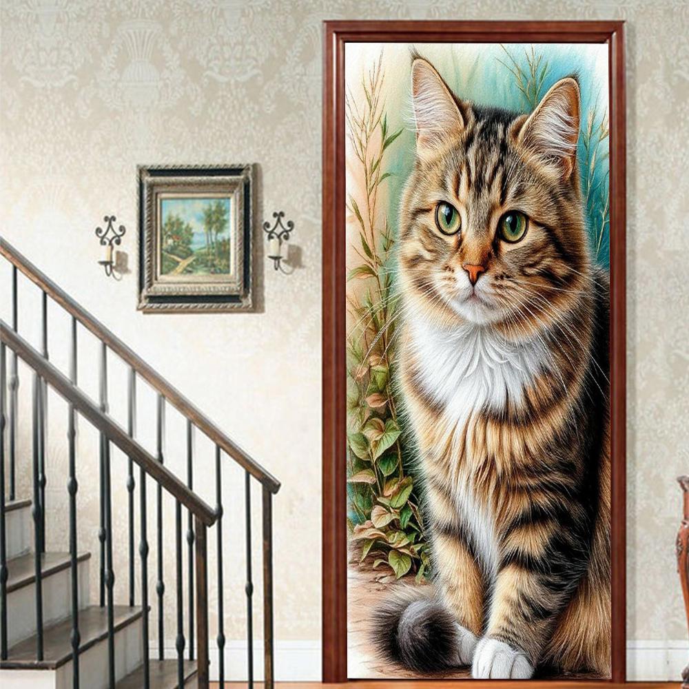 Кошачий Порог 1 шт. Милая Виниловая Наклейка на Дверь Для Спальни Домашний Декор Самоклеящаяся Съемная Настенная Наклейка Ремонт Двери Водонепроницаемый Постер