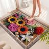 Rural Flower Mat 3D Stereoscopic Design Wear Resistant Crystal Velvet Carpet Creative Flower Pattern Non Woven Bottom