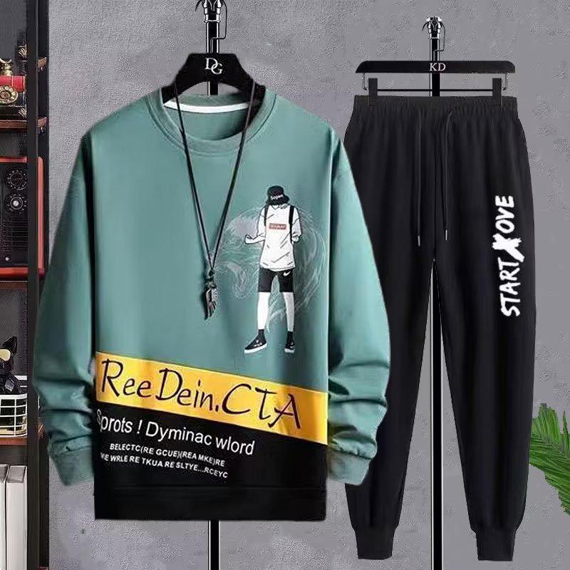 Мужской осенний повседневный спортивный костюм в корейском стиле – модный комплект из двух предметов для подростков и студентов