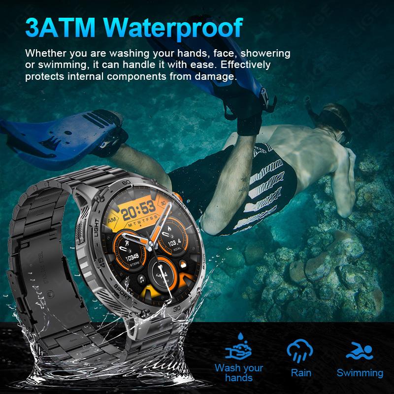 Новые умные часы для мужчин 1,75 дюйма AMOLED для улицы, водонепроницаемость 3ATM, аккумулятор 730 мАч, светодиодный фонарик, Bluetooth-звонки, смарт-часы
