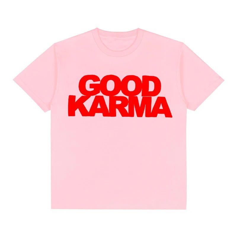 Футболки в стиле Y2K Хип-Хоп Уличная одежда Оверсайз Принт с буквами “GOOD KARMA” Y2k Круглый вырез Свободная Хлопковая Футболка Милый Топ Унисекс