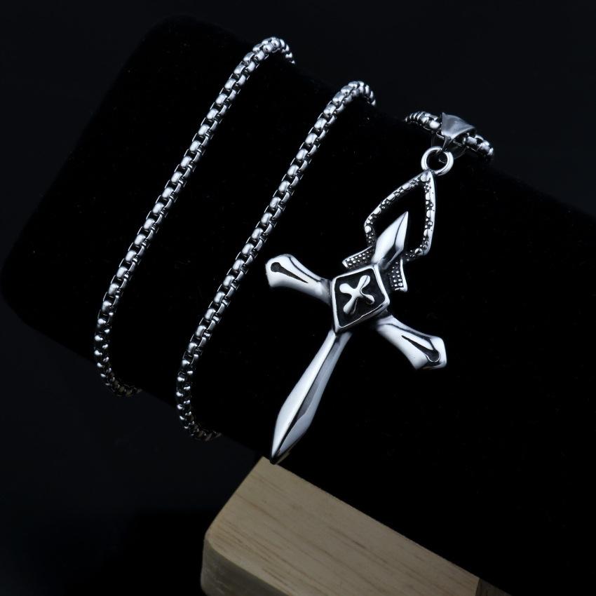 Necklace Silver Steel Cross Prayer 368