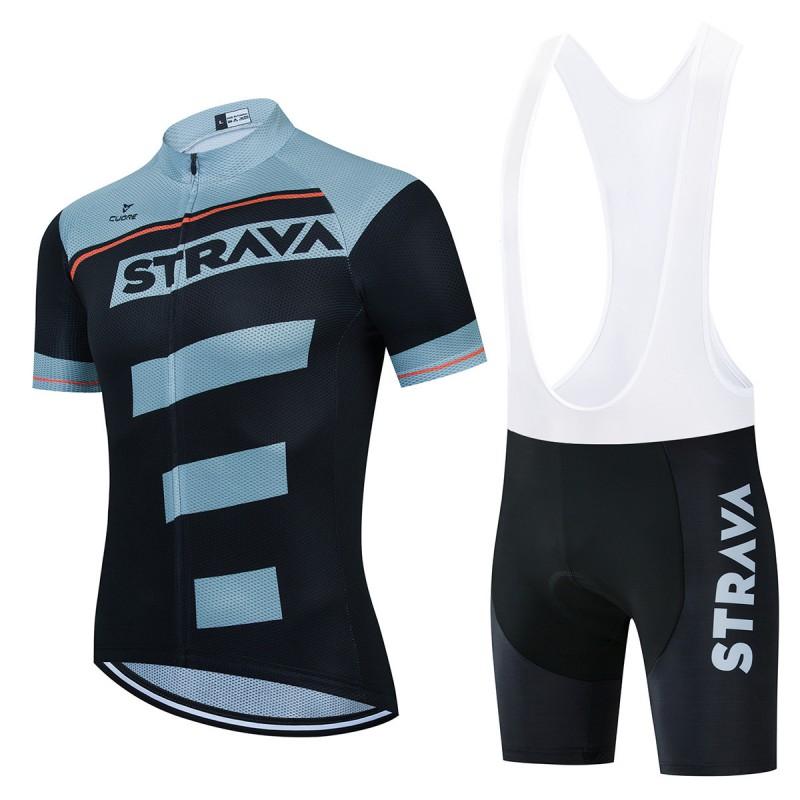 STRAVA Cycling Jersey Bib Shorts Set Men Women Breathable Wear