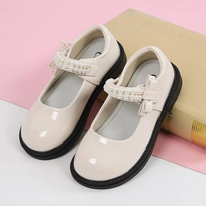 Детские кожаные туфли, черные школьные туфли для девочек, универсальные повседневные детские модные туфли на плоской подошве, нескользящие, весна-осень