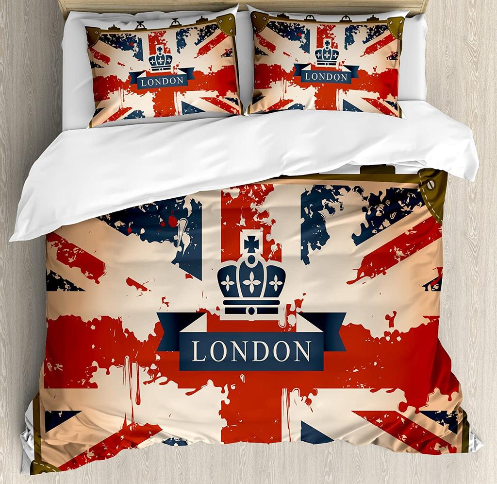 London Red Bus Building House 3pcs Bedding Set For Bedroom Double Bed Home Textile Duvet Cover Quilt Cover Pillowcase