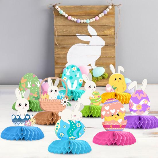 Набор из 9 шт. Easter Honeycomb Decor Set Кролик и Яйцо Тематические Центральные Украшения для Стола Вечеринки Домашний Декор Праздничные 3D Сотовые Шары
