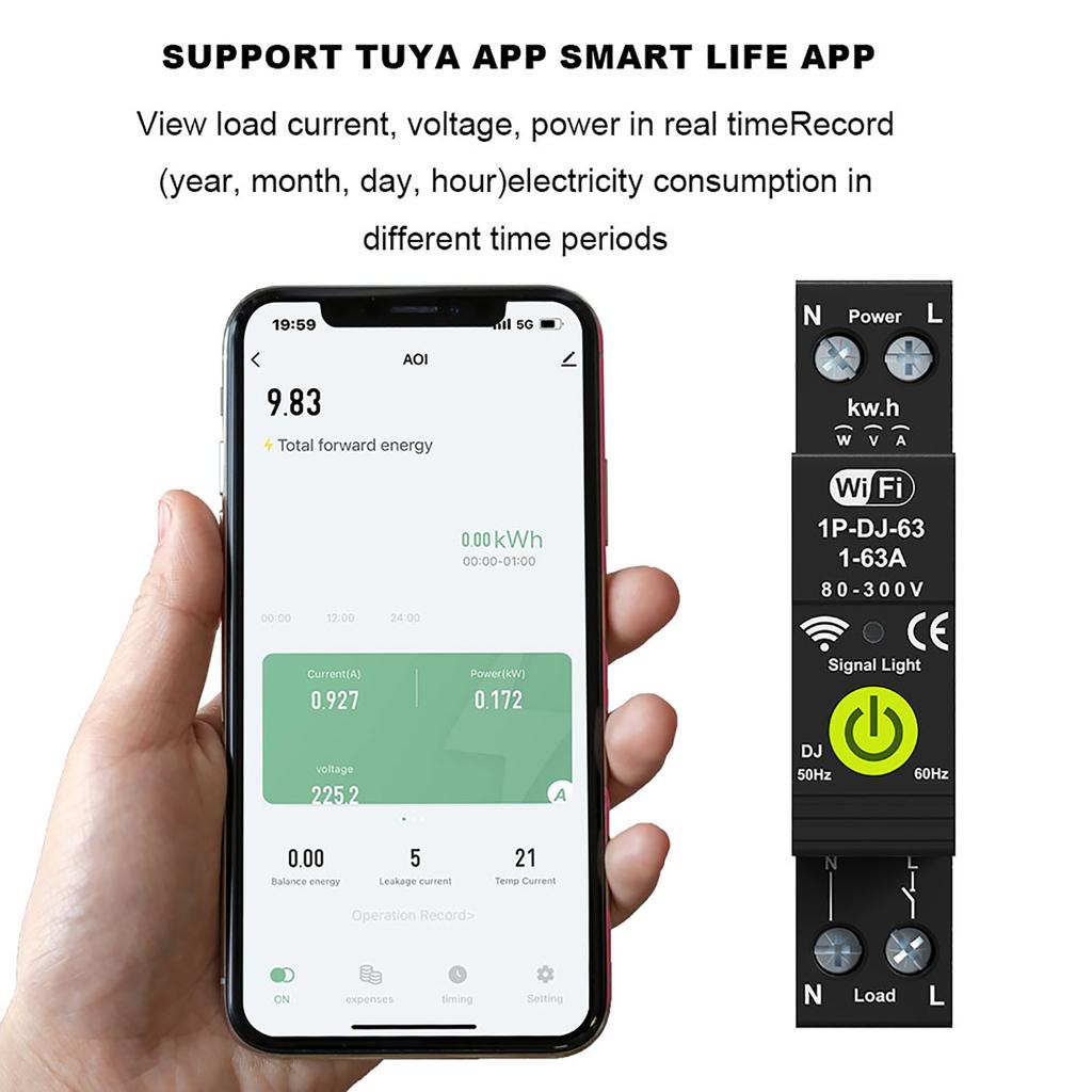 Tuya WiFi Интеллектуальный Автоматический Выключатель ВКЛ ВЫКЛ Таймер Фотоэлектрический Двунаправленный Учет Счетчик Энергии Автоматический