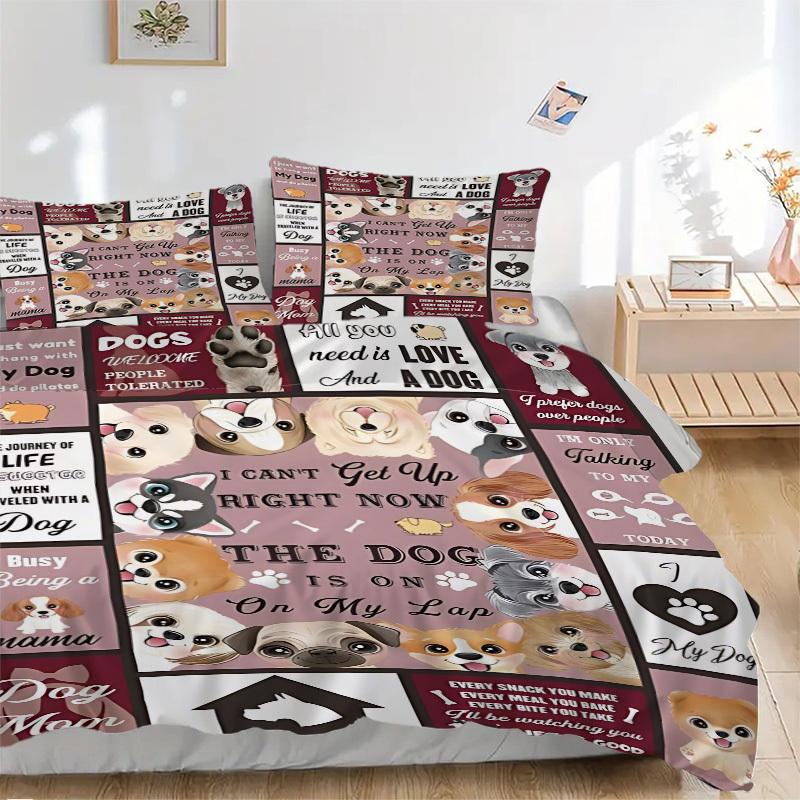 3pcs Dogs, Dog Quotes Duvet Cover Set, Cover For Bedroom Guest Room (1 Duvet Cover + 2 Pillowcase, Without Quilt), yy250922185