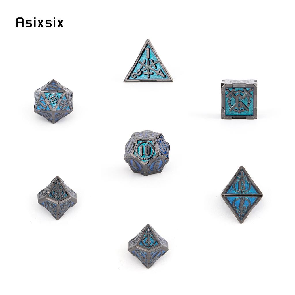 7 шт. синие, серебряные двойные мечи, металлические кубики, набор одноцветных многогранных кубиков, подходящий для ролевой игры, настольной игры Pathfinder