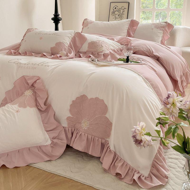 G5Z Корейский набор постельного белья "Принцесса и Подсолнух" - Большой пододеяльник и простыня на резинке, Девичий комплект из четырех предметов