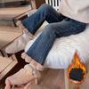 Девочки Брюки Флис Джинсы Осенне-зимняя одежда для маленьких девочек Повседневная Стильная Флисовая Верхняя одежда Расклешенные брюки Домашняя одежда
