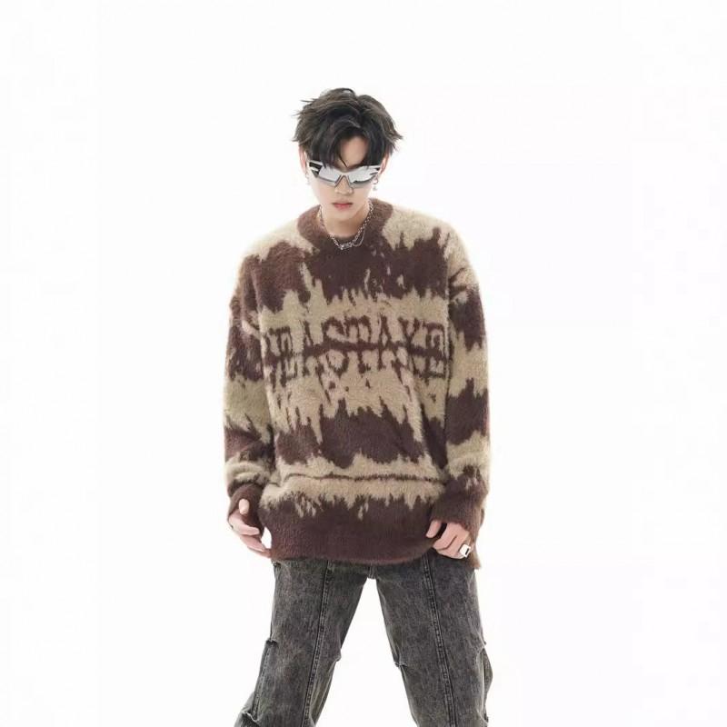Unisex Oversized Knit Sweater With Jacquard Streetwear Style Casual Winter Top