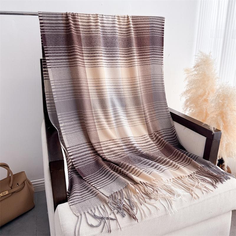 Простой женский шарф в клетку в корейском стиле, шаль из имитации кашемира, зимний толстый теплый шейный платок, эшарп, накидка, дизайнерский женский