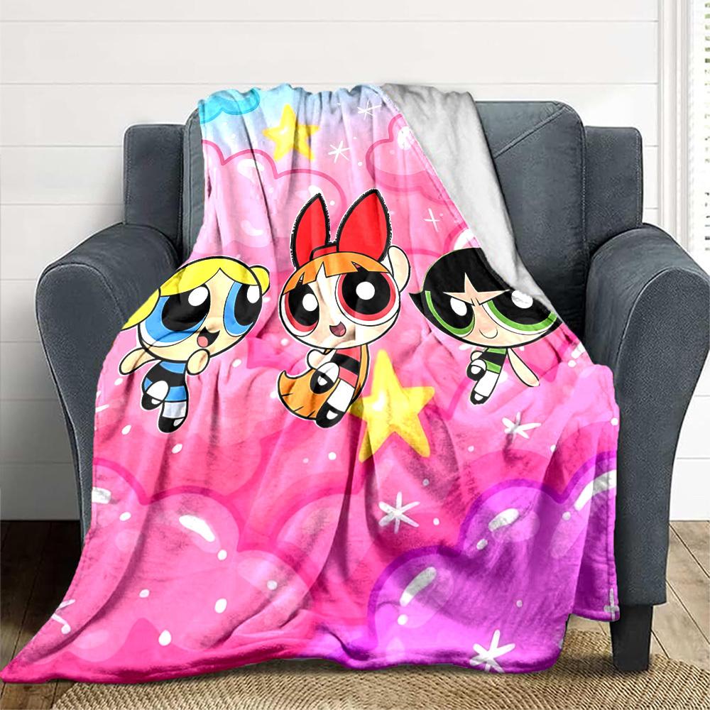 1pc Powerpuff Girls Blanket Lightweight Flannel Blanket Throw Blanket For Sofa, Bed, Travel, Camping, Livingroom, Office, Couch