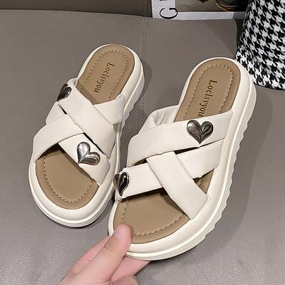 Тапочки Muffin с толстой подошвой, женская верхняя одежда, лето 2025, новая корейская версия, тапочки с перекрестными ремешками и одним иероглифом, женская тенденция