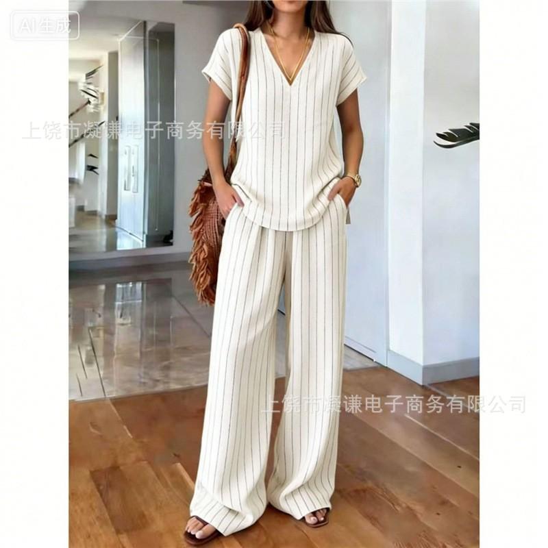 Y116 summer loose top wide-leg pants two-piece women's clothing European and American fashion suit