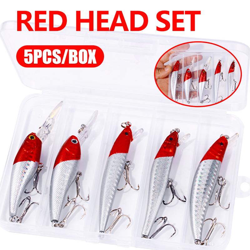 5 шт./кор. красная голова Crankbait Minnow, набор рыболовных приманок, искусственная приманка, рыболовные воблеры, рыболовные снасти для плавания карпа