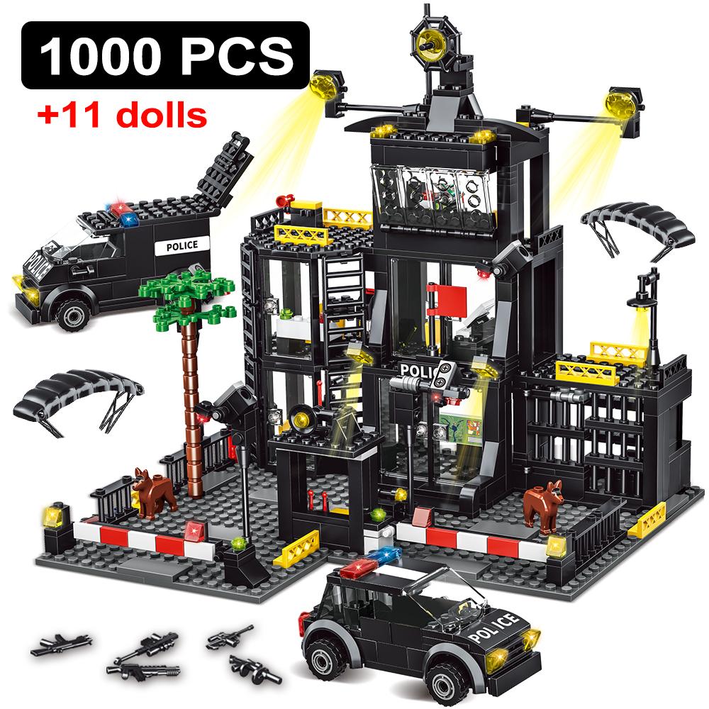 SWAT Полицейский участок Военный Город Модель Набор Тюремная Машина Полицейский Лодка Фигурки Модель Строительные Блоки DIY Игрушка для Детей Мальчиков Подарок
