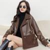 Korean Version with Two Sides and Two Pieces, New Fashionable and Versatile, Age Reducing Loose Size Leather Jacket
