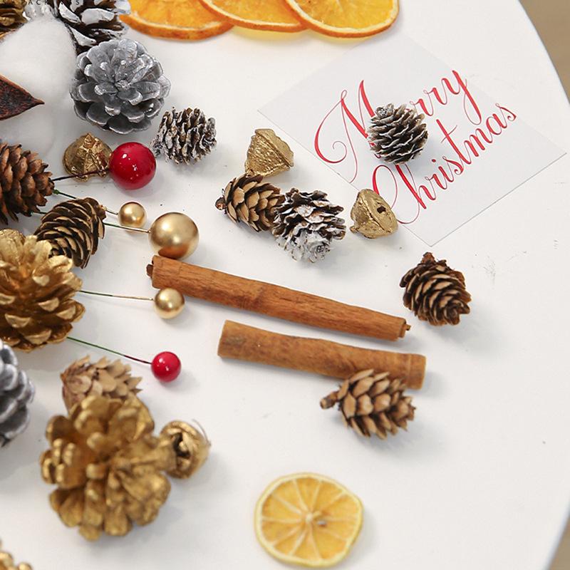 Natural Pine Cones, Cotton, Dried Flowers, Golden Acorns, and Branches for DIY Christmas Tree Decorations